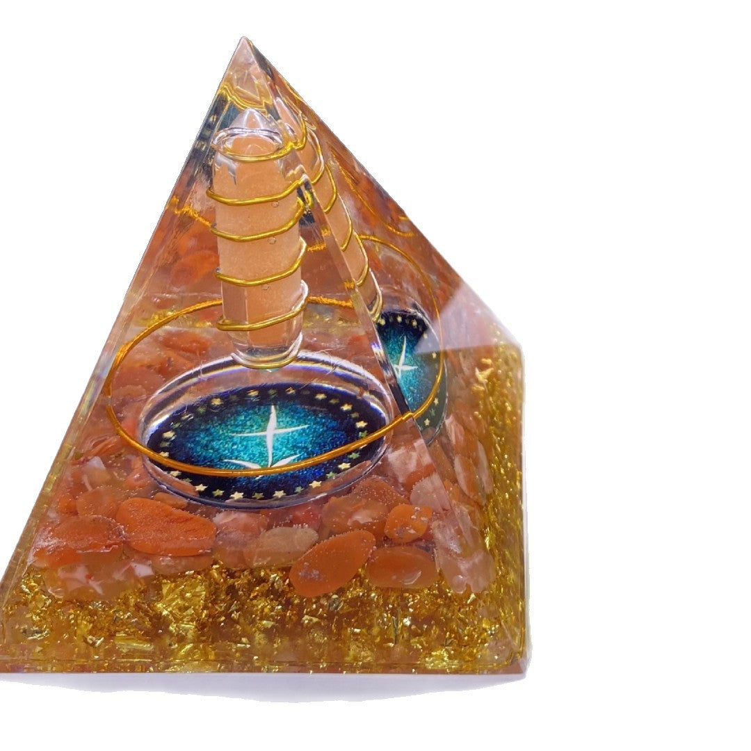 Cross-Border Hot Selling Energy Crystal Pyramid Crushed Stone Epoxy Crystal Ball Pyramid Feng Shui Ornament Source Factory Wholesale