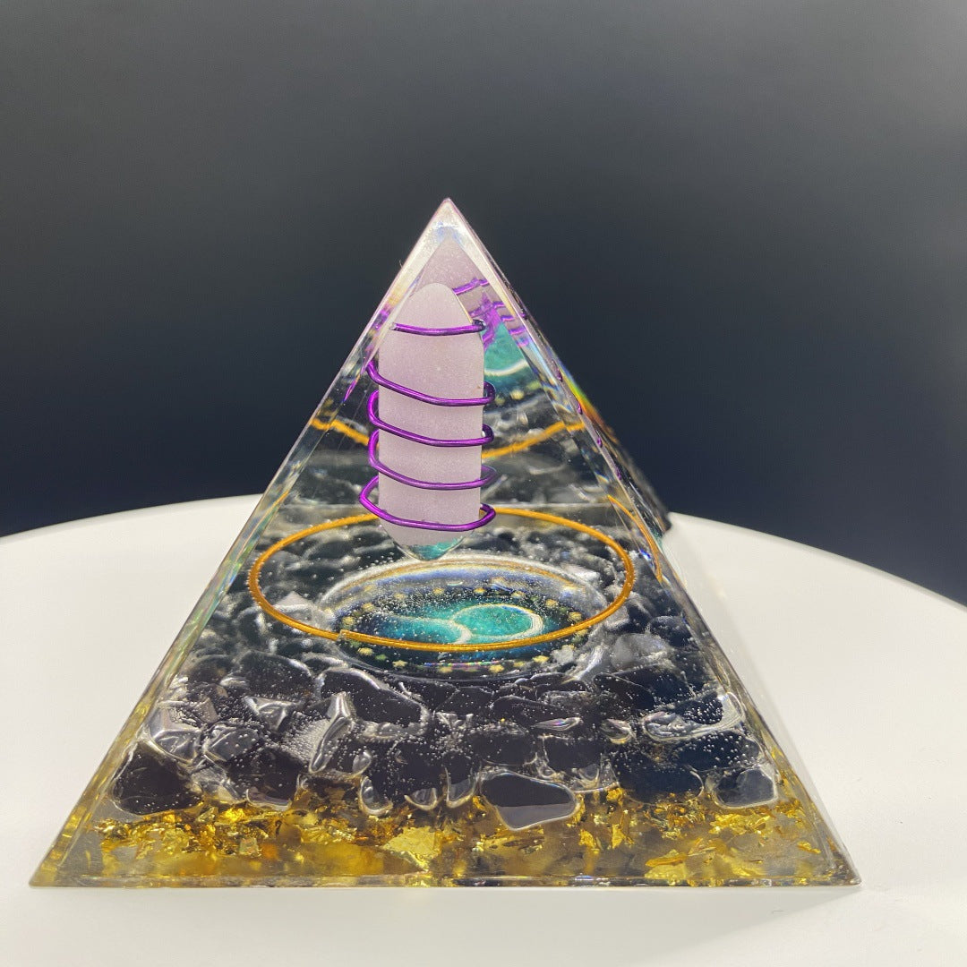 Cross-Border Hot Selling Energy Crystal Pyramid Crushed Stone Epoxy Crystal Ball Pyramid Feng Shui Ornament Source Factory Wholesale